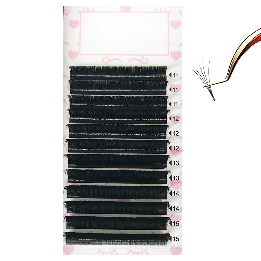 Easy Fan Mix Tray 11mm-15mm / 14mm-18mm Thickness 0.07 C / D Curl  Handmade Soft Natural  Eyelash Extensions Individual Lashes Tray (12 Lines) - eHair Outlet