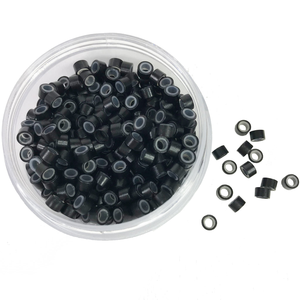 Silicone Micro Link Rings 5mm Lined Beads for Hair Extensions Tool Black - eHair Outlet