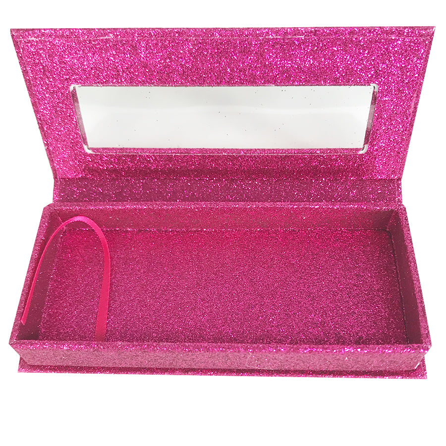 Glitter Hot Pink Empty Eyelash Box Gift Box Full Window / Small &Big - eHair Outlet