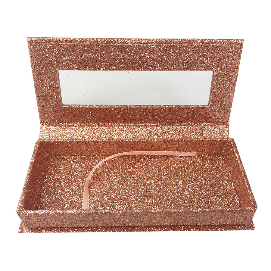 Glitter Rose Gold Empty Eyelash Box Gift Box Full Window / Small & Big - eHair Outlet