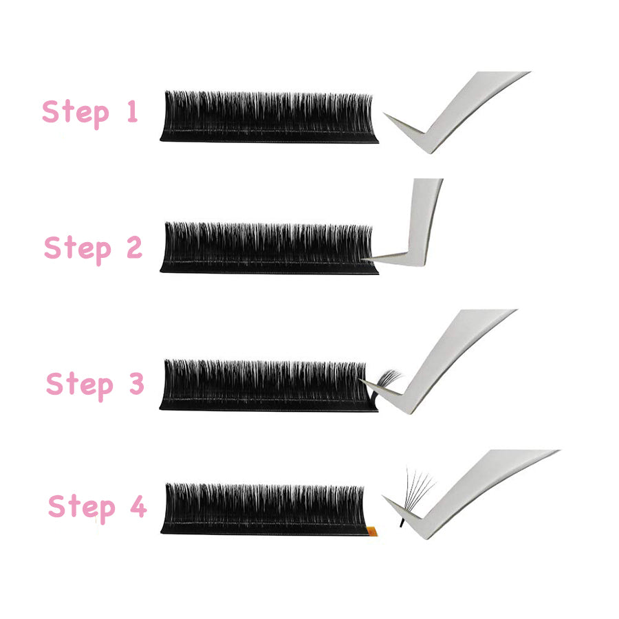 Easy Fan Mix Tray 11mm-15mm / 14mm-18mm Thickness 0.07 C / D Curl  Handmade Soft Natural  Eyelash Extensions Individual Lashes Tray (12 Lines) - eHair Outlet